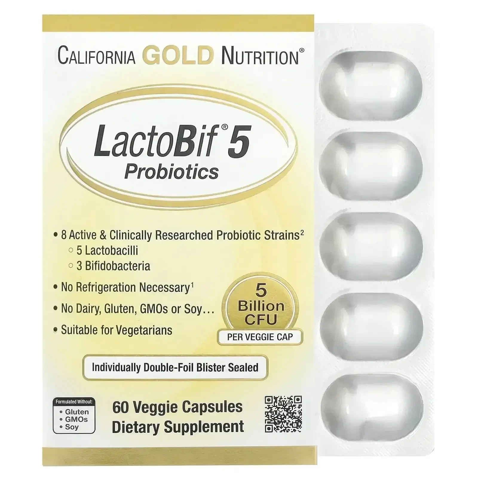 California Gold Nutrition LactoBif® 30 Probiotics, 30 Billion CFU, 60 Veggie Capsules