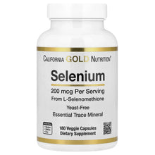 Selenium dietary supplement bottle, 200 mcg, 180 veggie capsules, yeast-free