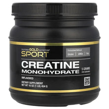 Creatine monohydrate supplement jar with black lid and gold label, unflavored