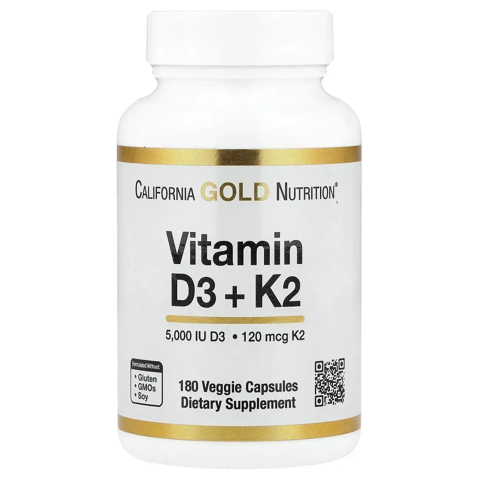 California Gold Nutrition, Vitamin D3 + K2 as MK-7, Veggie Capsules