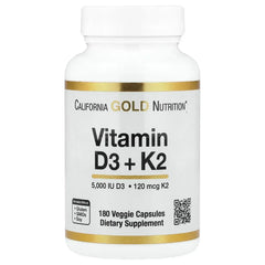 California Gold Nutrition, Vitamin D3 + K2 as MK-7, Veggie Capsules