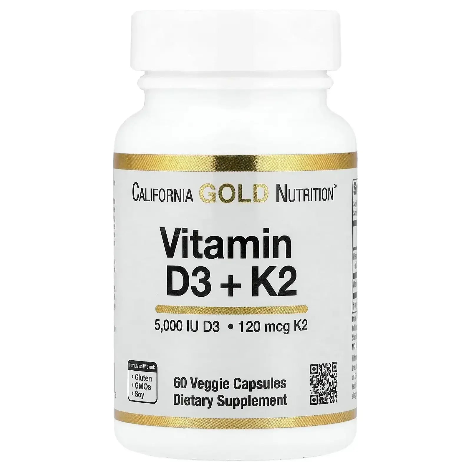 California Gold Nutrition, Vitamin D3 + K2 as MK-7, Veggie Capsules