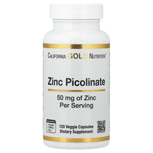 California Gold Nutrition Zinc Picolinate supplement bottle, white with gold trim