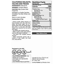 California walnuts pouch back panel showing nutrition facts and ingredient information