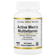 California Gold Nutrition Active Men’s Multivitamin bottle, front label with 180 tablets.