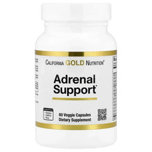Adrenal Support supplement bottle with gold band and label, 60 veggie capsules