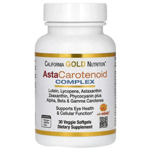 AstaCarotenoid Complex veggie softgel bottle, front label with Lutein and Lycopene