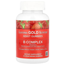 Strawberry B-complex adult gummies bottle with front label and supplement facts