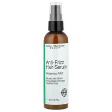 Anti-Frizz hair serum bottle with pump, 4 fl oz, amber liquid in bottle