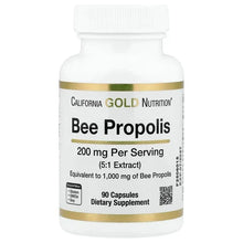 Bee propolis dietary supplement bottle, 90 capsules, 200 mg per serving (5:1)