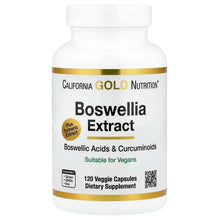 Boswellia extract dietary supplement bottle with California Gold Nutrition front label