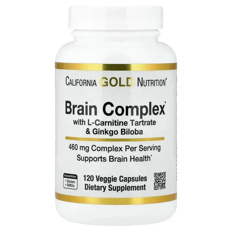 California Gold Nutrition, Brain Complex with L-Carnitine, Ginkgo Biloba, Phosphatidylserine, and Choline, 120 Veggie Capsules - USA MEGA SHOP