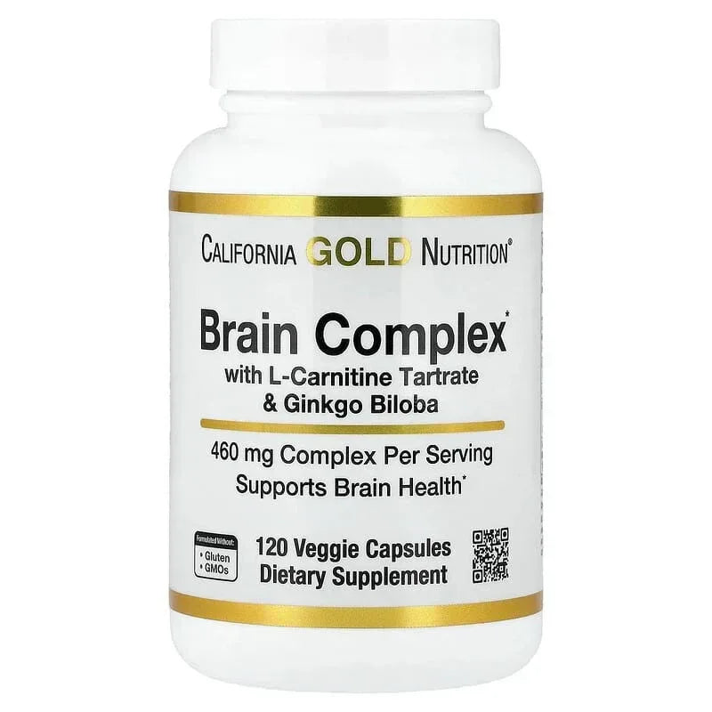 California Gold Nutrition, Brain Complex with L-Carnitine, Ginkgo Biloba, Phosphatidylserine, and Choline, 120 Veggie Capsules
