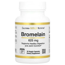 Bromelain 625 mg supplement bottle with California Gold Nutrition label and gold band