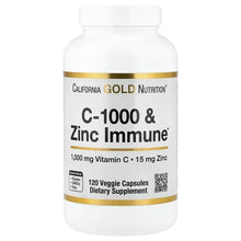 California Gold Nutrition C-1000 & Zinc Immune supplement bottle, 120 veggie capsules