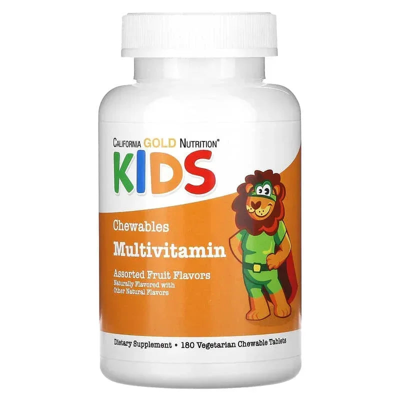 California Gold Nutrition, Chewable Multi-Vitamin with Vitamin A, Vitamin C, Vitamin E and Apple Fruit Powder for Children, Assorted Fruit, 180 Vegetarian Tablets