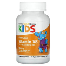 Kids chewable Vitamin D3 bottle with cherry flavor label