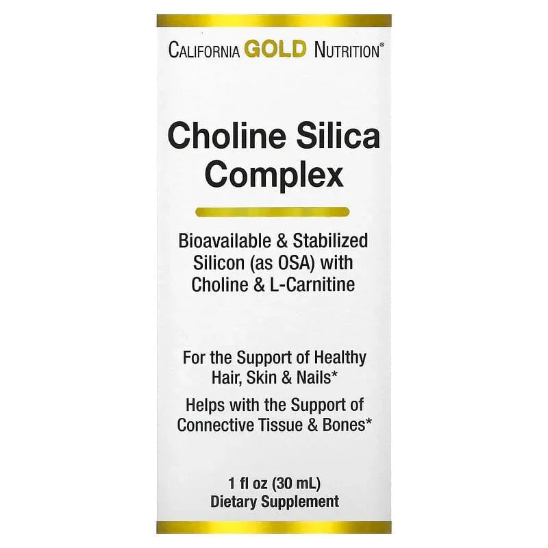 California Gold Nutrition, Choline Silica Complex, Bioavailable & Stabilized Silicon with Choline & L-Carnitine, 1 fl oz (30 ml) - USA MEGA SHOP