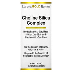 California Gold Nutrition, Choline Silica Complex, Bioavailable & Stabilized Silicon with Choline & L-Carnitine, 1 fl oz (30 ml) - USA MEGA SHOP