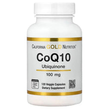 CoQ10 100 mg supplement bottle, front label, 120 veggie capsules