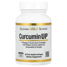 CurcuminUP supplement bottle front label with Omega-3 Curcumin Complex and 30 count