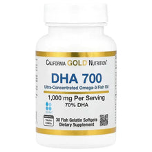 DHA 700 fish oil softgel bottle with white cap and gold band label