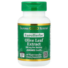 Olive leaf extract supplement bottle with green label and veggie capsule count