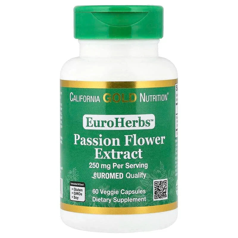 California Gold Nutrition, EuroHerbsâ„¢, Passion Flower Extract, Euromed Quality, 250 mg, 60 Veggie Capsules - USA MEGA SHOP
