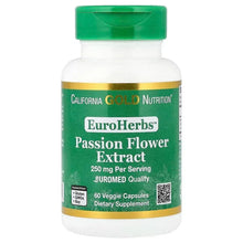 Passion flower extract supplement bottle with green cap and front label, 60 veggie capsules