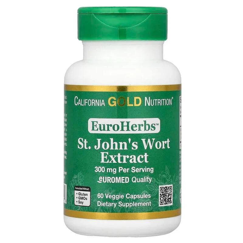 California Gold Nutrition, EuroHerbsâ„¢, St. John's Wort Extract, Euromed Quality, 300 mg, 60 Veggie Capsules - USA MEGA SHOP