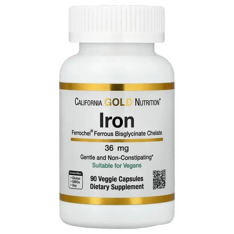 California Gold Nutrition, Ferrochel® Iron (Bisglycinate), 36 mg, 90 Veggie Capsules