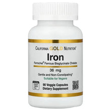 California Gold Nutrition Iron bottle, 36 mg Ferrochel iron bisglycinate label