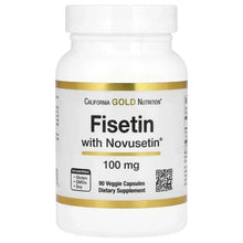 Fisetin supplement bottle, 100 mg, 90 veggie capsules with Novusetin