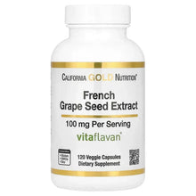 French grape seed extract supplement bottle, 100 mg, Vitaflavan, 120 veggie capsules