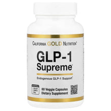 Supplement bottle with GLP-1 Supreme label and gold stripe, 60 veggie capsules