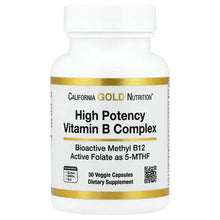 California Gold Nutrition High Potency Vitamin B Complex bottle with 30 veggie caps