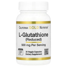 White supplement bottle labeled L-Glutathione (Reduced) 500 mg