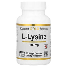 L-Lysine 500 mg supplement bottle, 60 veggie capsules label