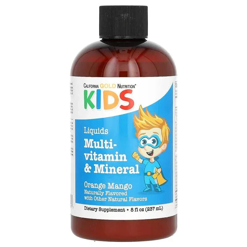 California Gold Nutrition, Liquid Multi-Vitamin & Mineral with Calcium, Vitamin B12, Vitamins C & D3 for Children, No Alcohol, Natural Orange Mango, 8 fl oz (237 ml)