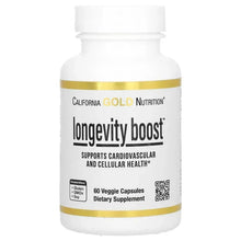 California Gold Nutrition longevity boost bottle, 60 veggie capsules label