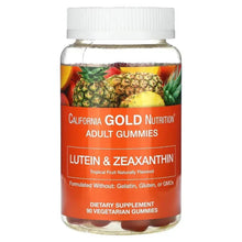 California Gold Nutrition lutein & zeaxanthin gummy supplement bottle, tropical fruit flavor