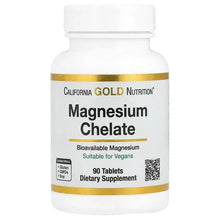 Magnesium chelate supplement bottle, 90 tablets, white with gold label