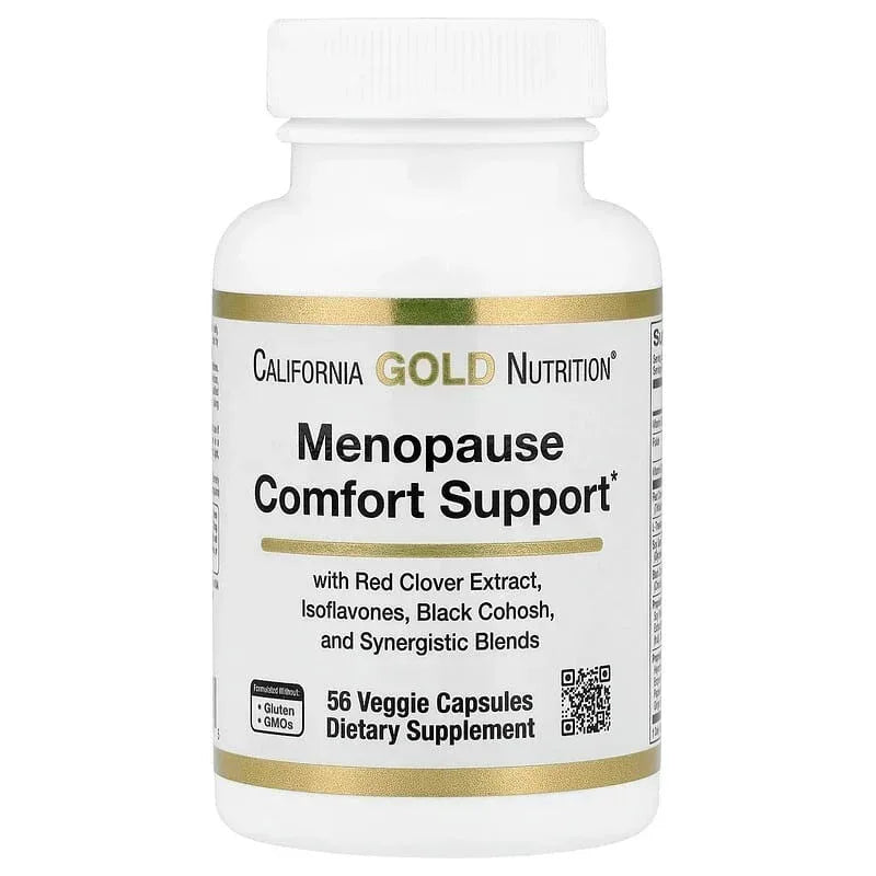 California Gold Nutrition, Menopause Comfort Support with Folate, Red Clover Extract, Vitamin B12, and Soy Germ Extract, 56 Veggie Capsules