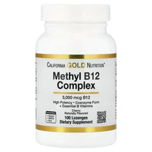 Methyl B12 Complex supplement bottle with gold label, 100 lozenges