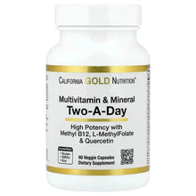 Multivitamin & mineral supplement bottle, Two-A-Day front label with gold trim