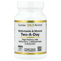 California Gold Nutrition, Multivitamin and Mineral with Methyl B12, Vitamin C, L-MethylFolate and Bio-Quercetin, Two-A-Day