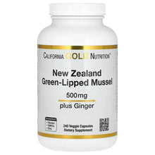 California Gold Nutrition supplement bottle, New Zealand green-lipped mussel 500 mg + ginger