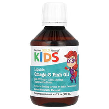 Kids liquid omega-3 fish oil bottle with natural lemon flavor, 6.7 fl oz