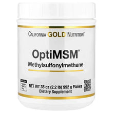 OptiMSM supplement bottle, 35 oz flake container with California Gold Nutrition label