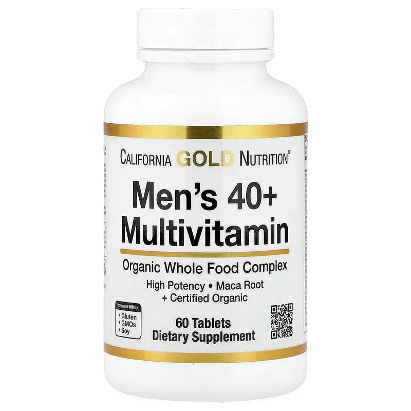 California Gold Nutrition, Organic Whole Food Men's 40+ Multivitamin with Organic Amla Extract, Organic Sunflower Extract, Organic Moringa Extract, and Organic Shiitake Extract , 60 Tablets